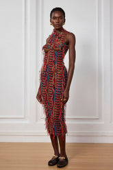 Adhara Püsküllü Hollow Sırtı Açık Midi Elbise